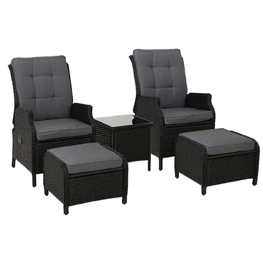 DSZ Product, feed-cond-new, feed-sl-DSZ Freight Payable, newGardeon 5Pc Recliner Chairs Table Sun Lounge Wicker Outdoor Furniture Adjustable Black - Premium Furniture > Outdoor > Outdoor Chairs from Gardeon ! Shop Online Buy Now at S & D's Value Store Family Business Best Customer ServiceDSZ Product, feed-cond-new, feed-sl-DSZ Freight Payable, new