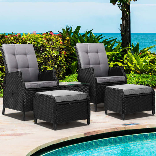 DSZ Product, feed-cond-new, feed-sl-DSZ Freight Payable, newGardeon 5Pc Recliner Chairs Table Sun Lounge Wicker Outdoor Furniture Adjustable Black - Premium Furniture > Outdoor > Outdoor Chairs from Gardeon ! Shop Online Buy Now at S & D's Value Store Family Business Best Customer ServiceDSZ Product, feed-cond-new, feed-sl-DSZ Freight Payable, new