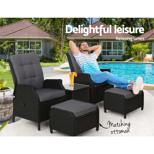 DSZ Product, feed-cond-new, feed-sl-DSZ Freight Payable, newGardeon 5Pc Recliner Chairs Table Sun Lounge Wicker Outdoor Furniture Adjustable Black - Premium Furniture > Outdoor > Outdoor Chairs from Gardeon ! Shop Online Buy Now at S & D's Value Store Family Business Best Customer ServiceDSZ Product, feed-cond-new, feed-sl-DSZ Freight Payable, new