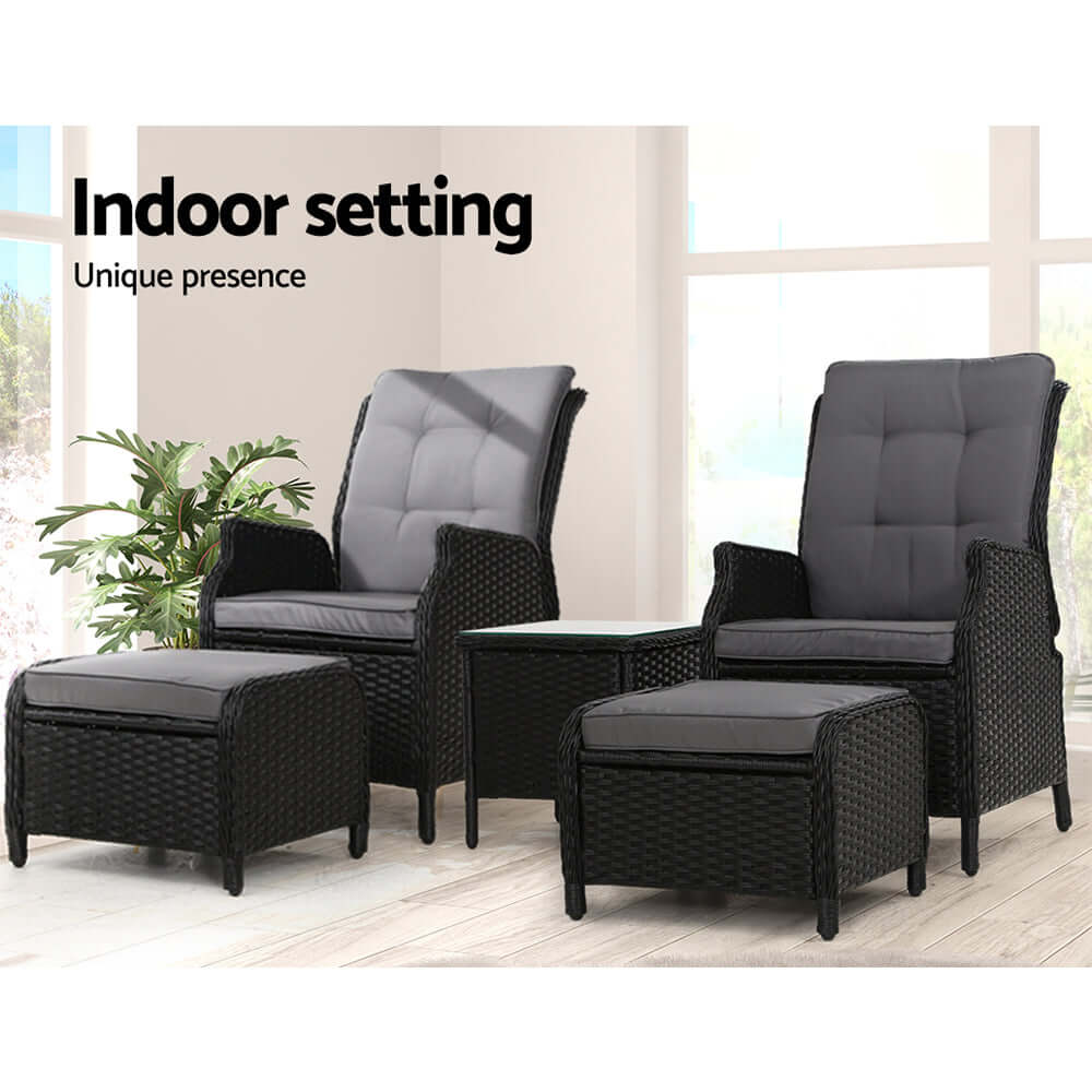 DSZ Product, feed-cond-new, feed-sl-DSZ Freight Payable, newGardeon 5Pc Recliner Chairs Table Sun Lounge Wicker Outdoor Furniture Adjustable Black - Premium Furniture > Outdoor > Outdoor Chairs from Gardeon ! Shop Online Buy Now at S & D's Value Store Family Business Best Customer ServiceDSZ Product, feed-cond-new, feed-sl-DSZ Freight Payable, new