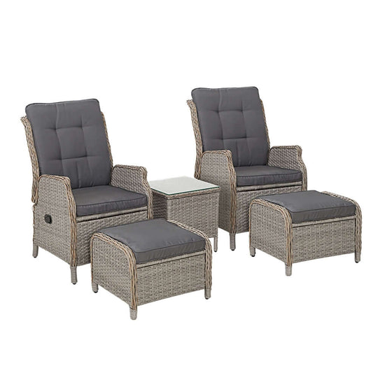 DSZ Product, feed-cond-new, feed-sl-DSZ Freight Payable, newGardeon 5Pc Recliner Chairs Table Sun Lounge Wicker Outdoor Furniture Adjustable Grey - Premium Furniture > Outdoor > Outdoor Chairs from Gardeon ! Shop Online Buy Now at S & D's Value Store Family Business Best Customer ServiceDSZ Product, feed-cond-new, feed-sl-DSZ Freight Payable, new