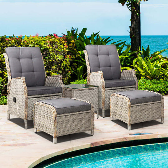 DSZ Product, feed-cond-new, feed-sl-DSZ Freight Payable, newGardeon 5Pc Recliner Chairs Table Sun Lounge Wicker Outdoor Furniture Adjustable Grey - Premium Furniture > Outdoor > Outdoor Chairs from Gardeon ! Shop Online Buy Now at S & D's Value Store Family Business Best Customer ServiceDSZ Product, feed-cond-new, feed-sl-DSZ Freight Payable, new