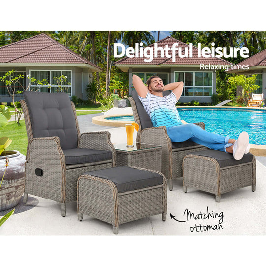 DSZ Product, feed-cond-new, feed-sl-DSZ Freight Payable, newGardeon 5Pc Recliner Chairs Table Sun Lounge Wicker Outdoor Furniture Adjustable Grey - Premium Furniture > Outdoor > Outdoor Chairs from Gardeon ! Shop Online Buy Now at S & D's Value Store Family Business Best Customer ServiceDSZ Product, feed-cond-new, feed-sl-DSZ Freight Payable, new