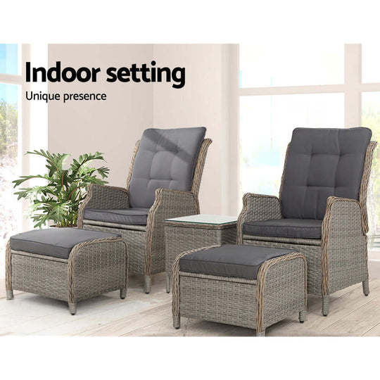 DSZ Product, feed-cond-new, feed-sl-DSZ Freight Payable, newGardeon 5Pc Recliner Chairs Table Sun Lounge Wicker Outdoor Furniture Adjustable Grey - Premium Furniture > Outdoor > Outdoor Chairs from Gardeon ! Shop Online Buy Now at S & D's Value Store Family Business Best Customer ServiceDSZ Product, feed-cond-new, feed-sl-DSZ Freight Payable, new