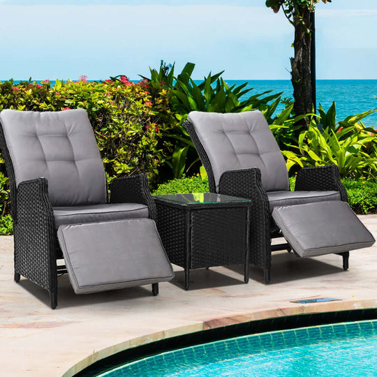 DSZ Product, feed-cond-new, feed-sl-DSZ Freight Payable, newGardeon 3Pc Recliner Chairs Table Sun Lounge Outdoor Furniture Wicker Adjustable Black - Premium Furniture > Outdoor > Outdoor Chairs from Gardeon ! Shop Online Buy Now at S & D's Value Store Family Business Best Customer ServiceDSZ Product, feed-cond-new, feed-sl-DSZ Freight Payable, new