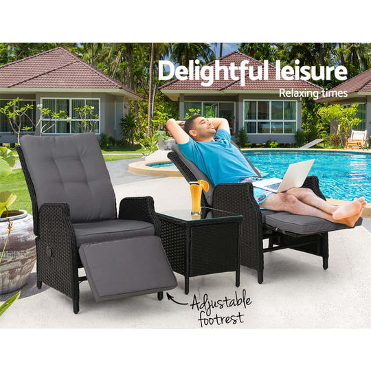 DSZ Product, feed-cond-new, feed-sl-DSZ Freight Payable, newGardeon 3Pc Recliner Chairs Table Sun Lounge Outdoor Furniture Wicker Adjustable Black - Premium Furniture > Outdoor > Outdoor Chairs from Gardeon ! Shop Online Buy Now at S & D's Value Store Family Business Best Customer ServiceDSZ Product, feed-cond-new, feed-sl-DSZ Freight Payable, new