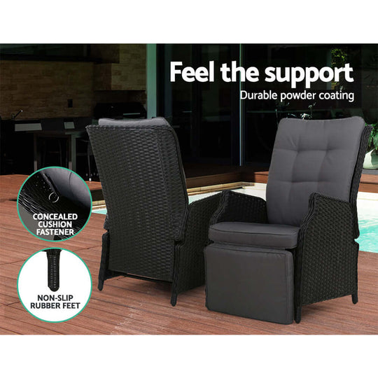 DSZ Product, feed-cond-new, feed-sl-DSZ Freight Payable, newGardeon 3Pc Recliner Chairs Table Sun Lounge Outdoor Furniture Wicker Adjustable Black - Premium Furniture > Outdoor > Outdoor Chairs from Gardeon ! Shop Online Buy Now at S & D's Value Store Family Business Best Customer ServiceDSZ Product, feed-cond-new, feed-sl-DSZ Freight Payable, new