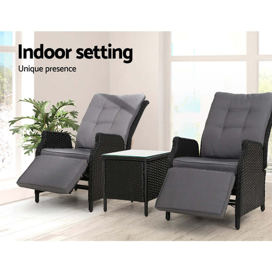 DSZ Product, feed-cond-new, feed-sl-DSZ Freight Payable, newGardeon 3Pc Recliner Chairs Table Sun Lounge Outdoor Furniture Wicker Adjustable Black - Premium Furniture > Outdoor > Outdoor Chairs from Gardeon ! Shop Online Buy Now at S & D's Value Store Family Business Best Customer ServiceDSZ Product, feed-cond-new, feed-sl-DSZ Freight Payable, new