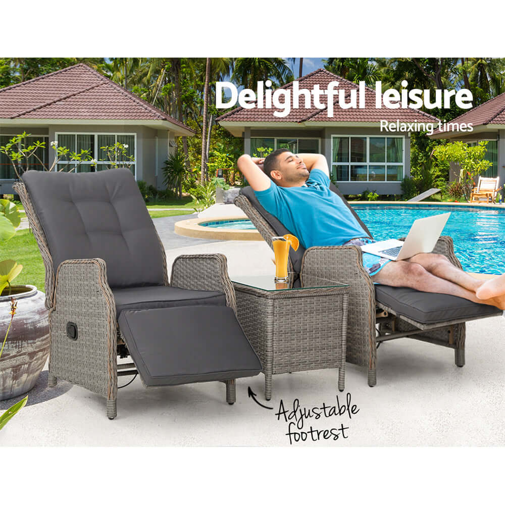 DSZ Product, feed-cond-new, feed-sl-DSZ Freight Payable, newGardeon 3Pc Recliner Chairs Table Sun Lounge Outdoor Furniture Wicker Adjustable Grey - Premium Furniture > Outdoor > Outdoor Chairs from Gardeon ! Shop Online Buy Now at S & D's Value Store Family Business Best Customer ServiceDSZ Product, feed-cond-new, feed-sl-DSZ Freight Payable, new