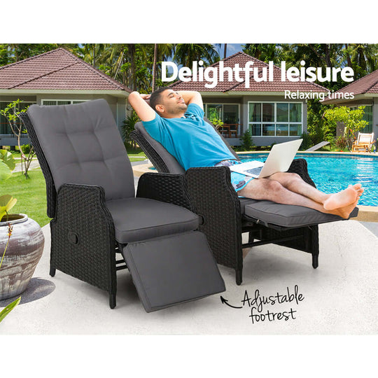 DSZ Product, feed-cond-new, feed-sl-DSZ Freight Payable, newGardeon 2Pc Recliner Chairs Sun Lounge Wicker Lounger Outdoor Furniture Adjustable Black - Premium Furniture > Outdoor > Outdoor Chairs from Gardeon ! Shop Online Buy Now at S & D's Value Store Family Business Best Customer ServiceDSZ Product, feed-cond-new, feed-sl-DSZ Freight Payable, new