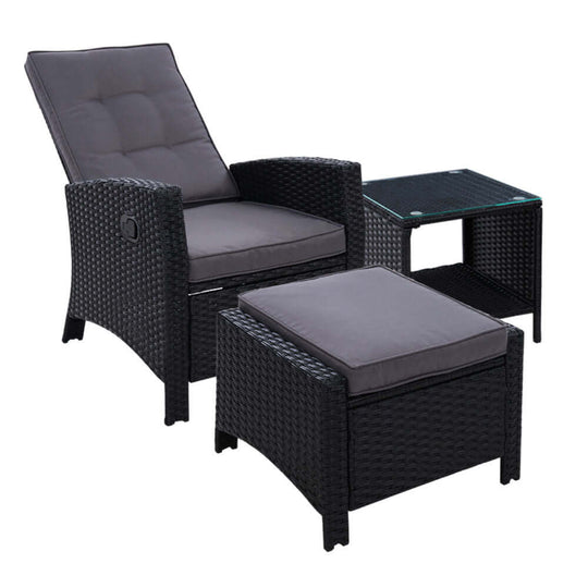 DSZ Product, feed-cond-new, feed-sl-DSZ Freight Payable, newGardeon 3Pc Recliner Chairs Table Sun Lounge Wicker Outdoor Furniture Adjustable Black - Premium Furniture > Outdoor > Outdoor Chairs from Gardeon ! Shop Online Buy Now at S & D's Value Store Family Business Best Customer ServiceDSZ Product, feed-cond-new, feed-sl-DSZ Freight Payable, new