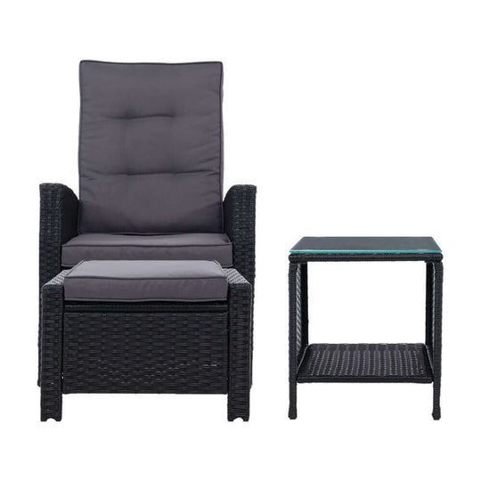 DSZ Product, feed-cond-new, feed-sl-DSZ Freight Payable, newGardeon 3Pc Recliner Chairs Table Sun Lounge Wicker Outdoor Furniture Adjustable Black - Premium Furniture > Outdoor > Outdoor Chairs from Gardeon ! Shop Online Buy Now at S & D's Value Store Family Business Best Customer ServiceDSZ Product, feed-cond-new, feed-sl-DSZ Freight Payable, new