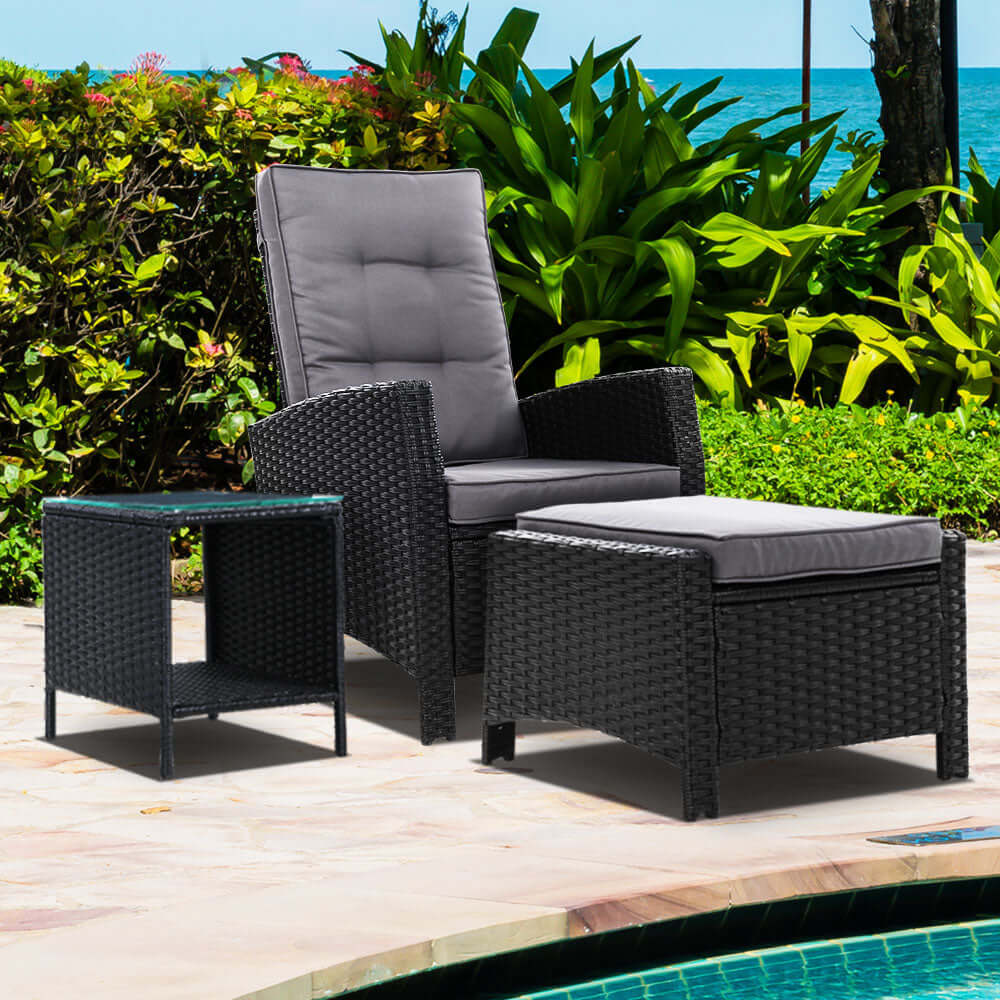 DSZ Product, feed-cond-new, feed-sl-DSZ Freight Payable, newGardeon 3Pc Recliner Chairs Table Sun Lounge Wicker Outdoor Furniture Adjustable Black - Premium Furniture > Outdoor > Outdoor Chairs from Gardeon ! Shop Online Buy Now at S & D's Value Store Family Business Best Customer ServiceDSZ Product, feed-cond-new, feed-sl-DSZ Freight Payable, new