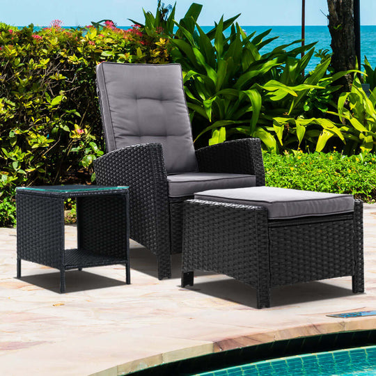 DSZ Product, feed-cond-new, feed-sl-DSZ Freight Payable, newGardeon 3Pc Recliner Chairs Table Sun Lounge Wicker Outdoor Furniture Adjustable Black - Premium Furniture > Outdoor > Outdoor Chairs from Gardeon ! Shop Online Buy Now at S & D's Value Store Family Business Best Customer ServiceDSZ Product, feed-cond-new, feed-sl-DSZ Freight Payable, new