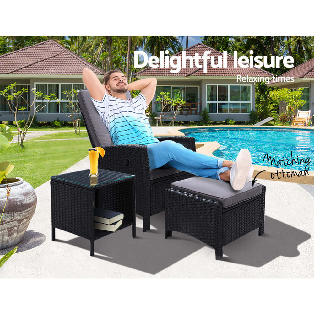 DSZ Product, feed-cond-new, feed-sl-DSZ Freight Payable, newGardeon 3Pc Recliner Chairs Table Sun Lounge Wicker Outdoor Furniture Adjustable Black - Premium Furniture > Outdoor > Outdoor Chairs from Gardeon ! Shop Online Buy Now at S & D's Value Store Family Business Best Customer ServiceDSZ Product, feed-cond-new, feed-sl-DSZ Freight Payable, new