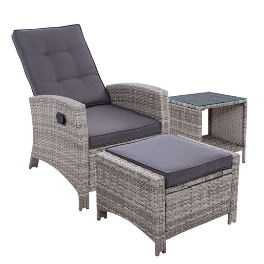 DSZ Product, feed-cond-new, feed-sl-DSZ Freight Payable, newGardeon 3Pc Recliner Chairs Table Sun Lounge Wicker Outdoor Furniture Adjustable Grey - Premium Furniture > Outdoor > Outdoor Chairs from Gardeon ! Shop Online Buy Now at S & D's Value Store Family Business Best Customer ServiceDSZ Product, feed-cond-new, feed-sl-DSZ Freight Payable, new