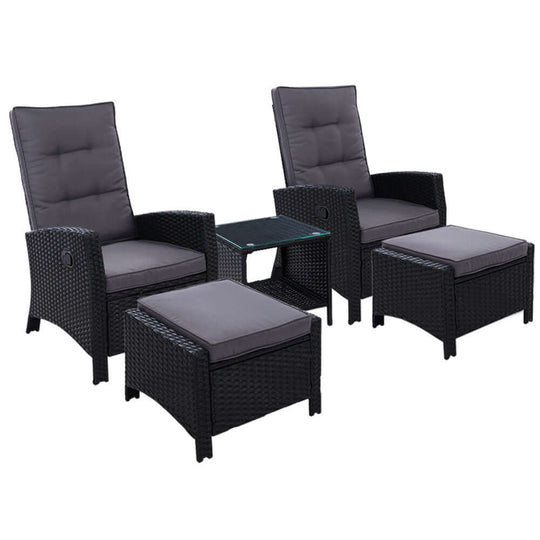 DSZ Product, feed-cond-new, feed-sl-DSZ Freight Payable, newGardeon 5Pc Recliner Chairs Table Sun Lounge Wicker Outdoor Furniture Adjustable Black - Premium Furniture > Outdoor > Outdoor Chairs from Gardeon ! Shop Online Buy Now at S & D's Value Store Family Business Best Customer ServiceDSZ Product, feed-cond-new, feed-sl-DSZ Freight Payable, new