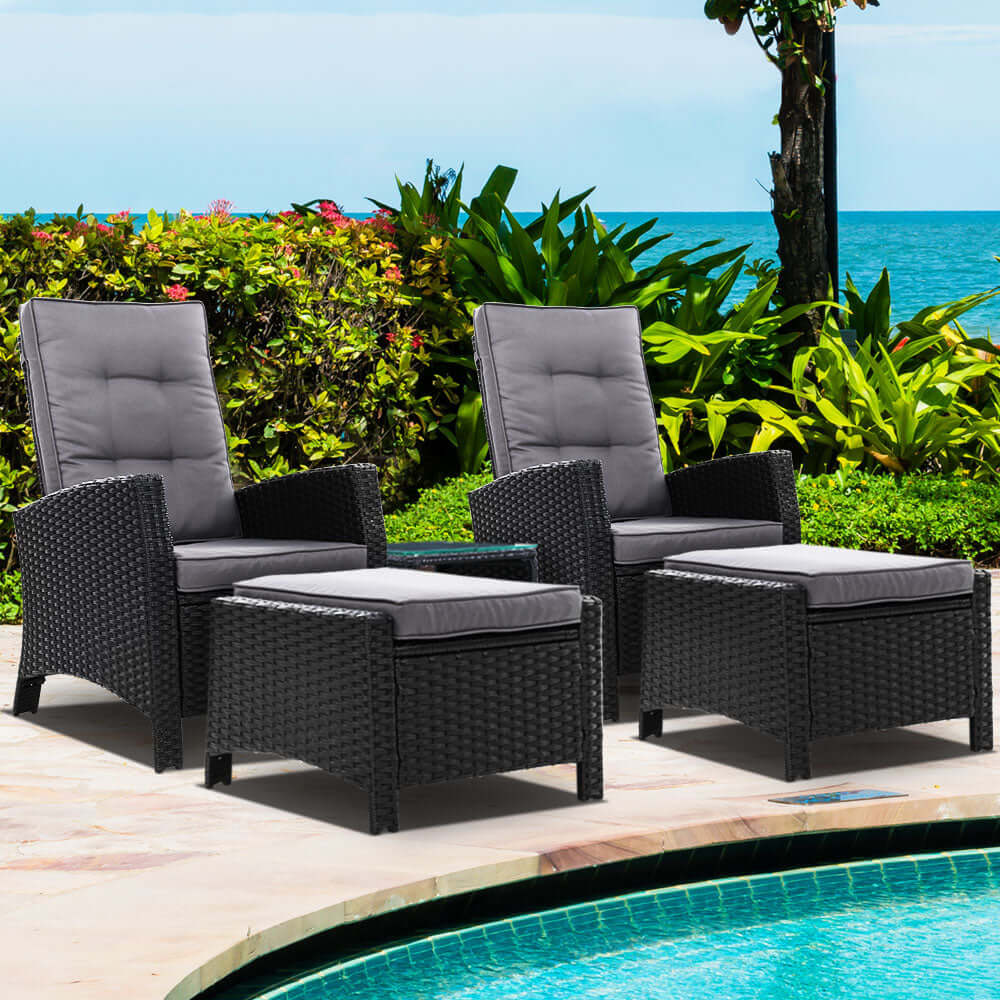 DSZ Product, feed-cond-new, feed-sl-DSZ Freight Payable, newGardeon 5Pc Recliner Chairs Table Sun Lounge Wicker Outdoor Furniture Adjustable Black - Premium Furniture > Outdoor > Outdoor Chairs from Gardeon ! Shop Online Buy Now at S & D's Value Store Family Business Best Customer ServiceDSZ Product, feed-cond-new, feed-sl-DSZ Freight Payable, new