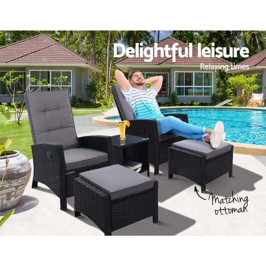 DSZ Product, feed-cond-new, feed-sl-DSZ Freight Payable, newGardeon 5Pc Recliner Chairs Table Sun Lounge Wicker Outdoor Furniture Adjustable Black - Premium Furniture > Outdoor > Outdoor Chairs from Gardeon ! Shop Online Buy Now at S & D's Value Store Family Business Best Customer ServiceDSZ Product, feed-cond-new, feed-sl-DSZ Freight Payable, new