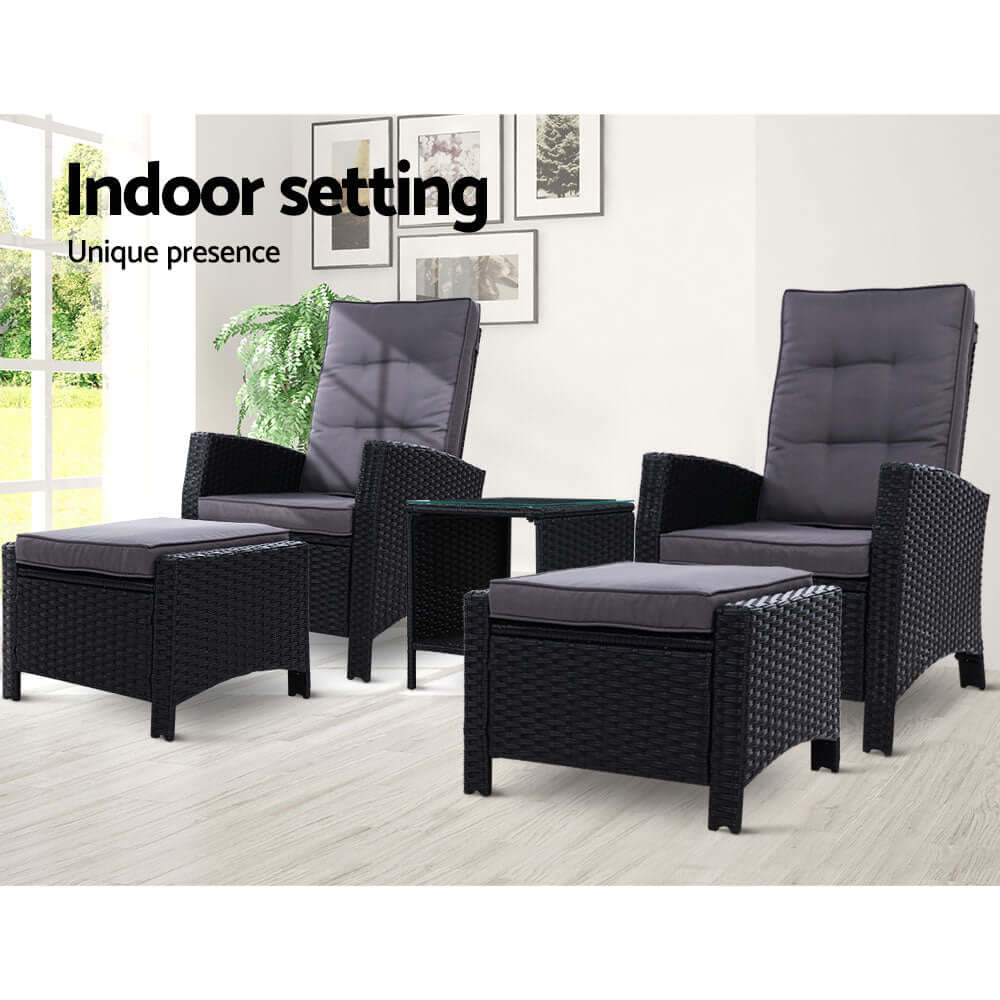 DSZ Product, feed-cond-new, feed-sl-DSZ Freight Payable, newGardeon 5Pc Recliner Chairs Table Sun Lounge Wicker Outdoor Furniture Adjustable Black - Premium Furniture > Outdoor > Outdoor Chairs from Gardeon ! Shop Online Buy Now at S & D's Value Store Family Business Best Customer ServiceDSZ Product, feed-cond-new, feed-sl-DSZ Freight Payable, new