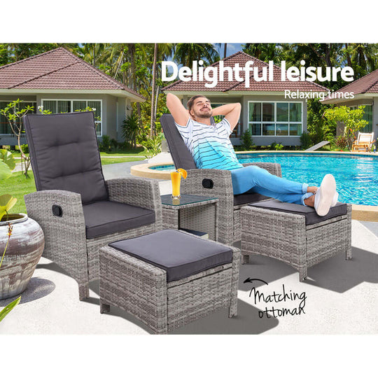 DSZ Product, feed-cond-new, feed-sl-DSZ Freight Payable, newGardeon 5Pc Recliner Chairs Table Sun Lounge Wicker Outdoor Furniture Adjustable Grey - Premium Furniture > Outdoor > Outdoor Chairs from Gardeon ! Shop Online Buy Now at S & D's Value Store Family Business Best Customer ServiceDSZ Product, feed-cond-new, feed-sl-DSZ Freight Payable, new