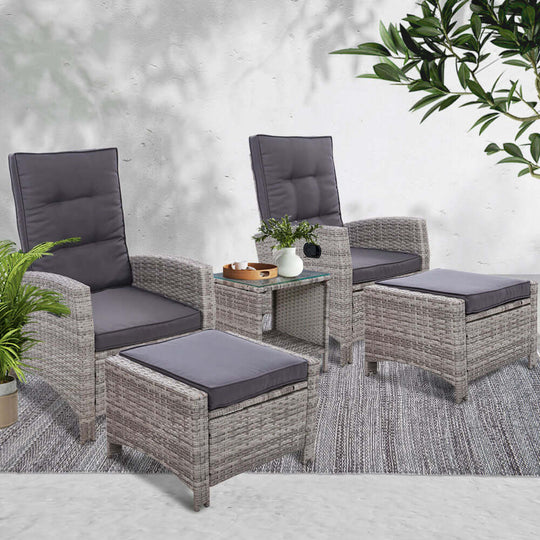 DSZ Product, feed-cond-new, feed-sl-DSZ Freight Payable, newGardeon 5Pc Recliner Chairs Table Sun Lounge Wicker Outdoor Furniture Adjustable Grey - Premium Furniture > Outdoor > Outdoor Chairs from Gardeon ! Shop Online Buy Now at S & D's Value Store Family Business Best Customer ServiceDSZ Product, feed-cond-new, feed-sl-DSZ Freight Payable, new