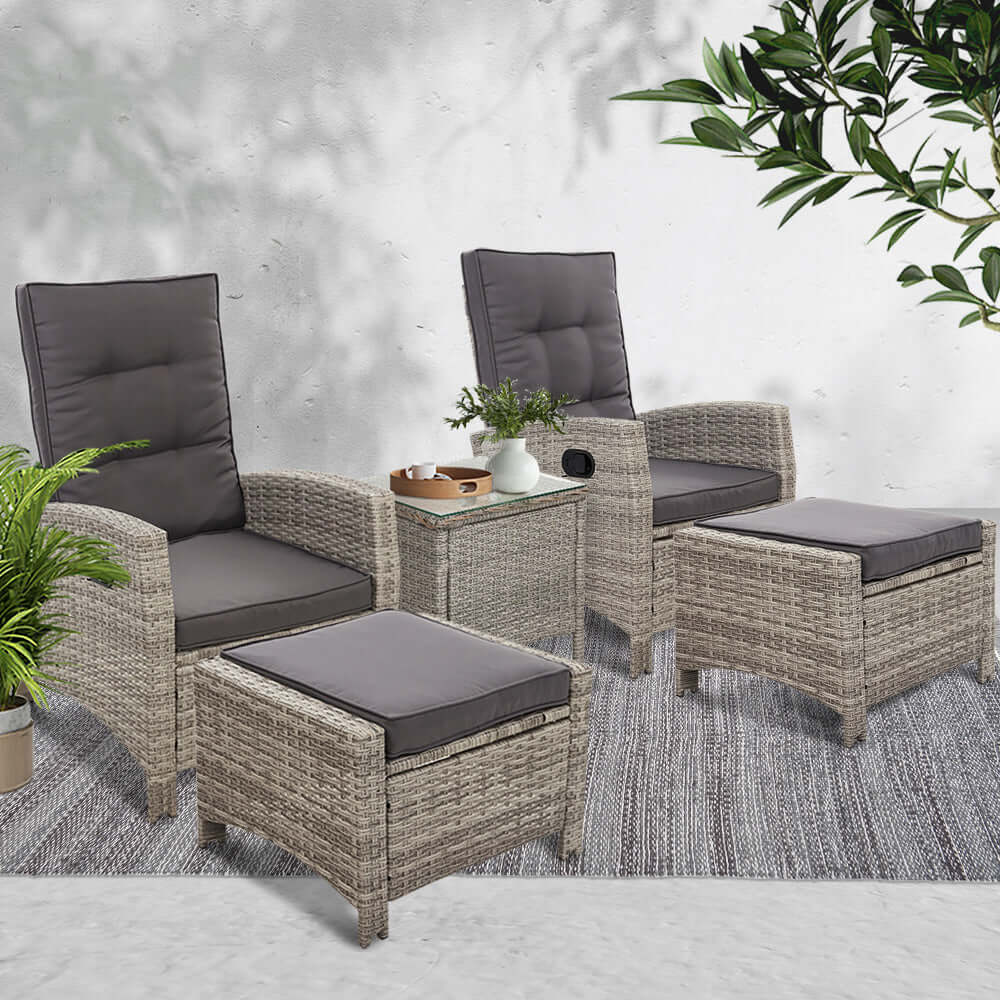 DSZ Product, feed-cond-new, feed-sl-DSZ Freight Payable, newGardeon 5Pc Recliner Chairs Table Sun Lounge Wicker Outdoor Furniture Adjustable Grey - Premium Furniture > Outdoor > Outdoor Chairs from Gardeon ! Shop Online Buy Now at S & D's Value Store Family Business Best Customer ServiceDSZ Product, feed-cond-new, feed-sl-DSZ Freight Payable, new