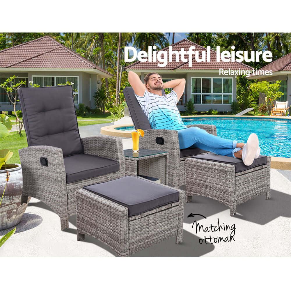 DSZ Product, feed-cond-new, feed-sl-DSZ Freight Payable, newGardeon 5Pc Recliner Chairs Table Sun Lounge Wicker Outdoor Furniture Adjustable Grey - Premium Furniture > Outdoor > Outdoor Chairs from Gardeon ! Shop Online Buy Now at S & D's Value Store Family Business Best Customer ServiceDSZ Product, feed-cond-new, feed-sl-DSZ Freight Payable, new