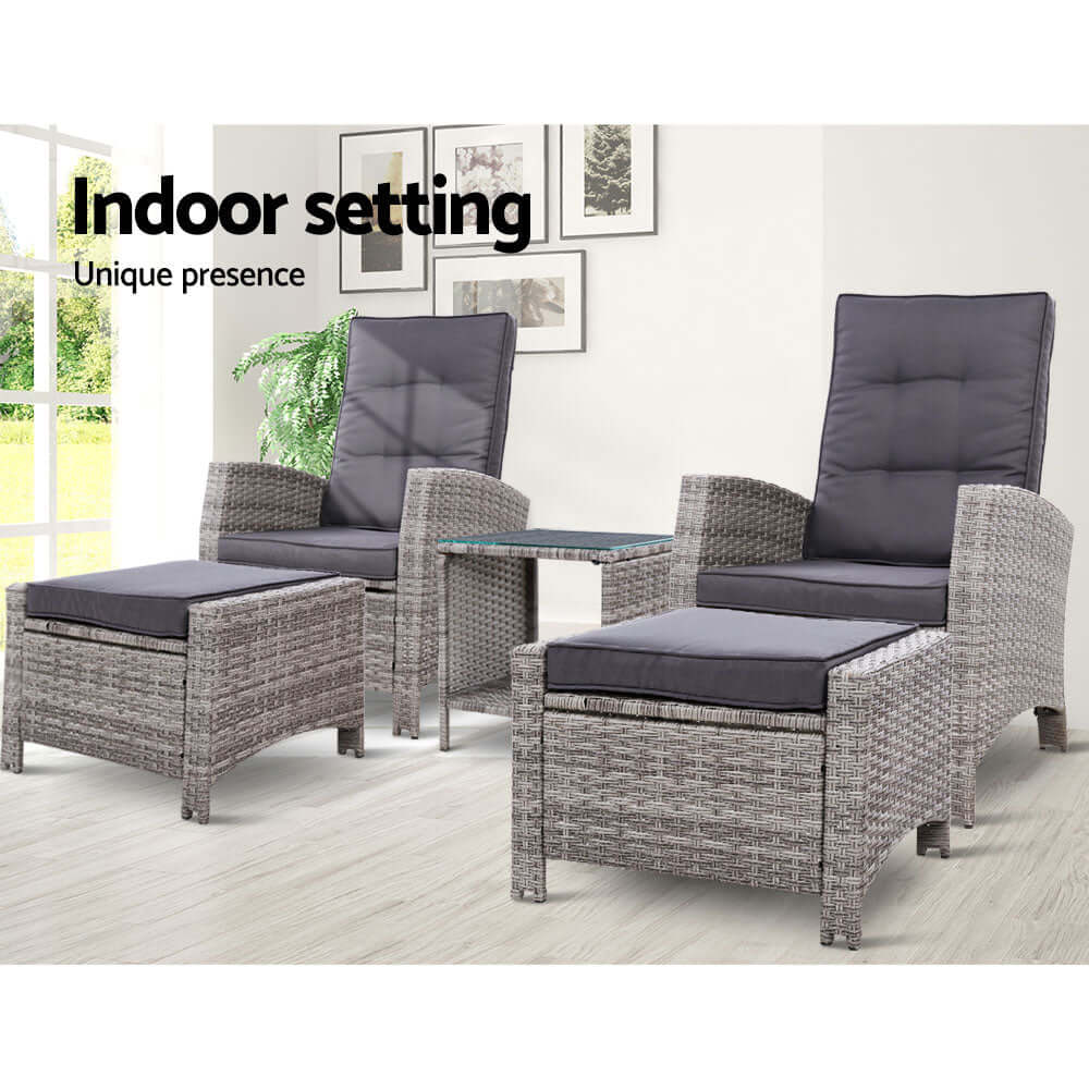 DSZ Product, feed-cond-new, feed-sl-DSZ Freight Payable, newGardeon 5Pc Recliner Chairs Table Sun Lounge Wicker Outdoor Furniture Adjustable Grey - Premium Furniture > Outdoor > Outdoor Chairs from Gardeon ! Shop Online Buy Now at S & D's Value Store Family Business Best Customer ServiceDSZ Product, feed-cond-new, feed-sl-DSZ Freight Payable, new