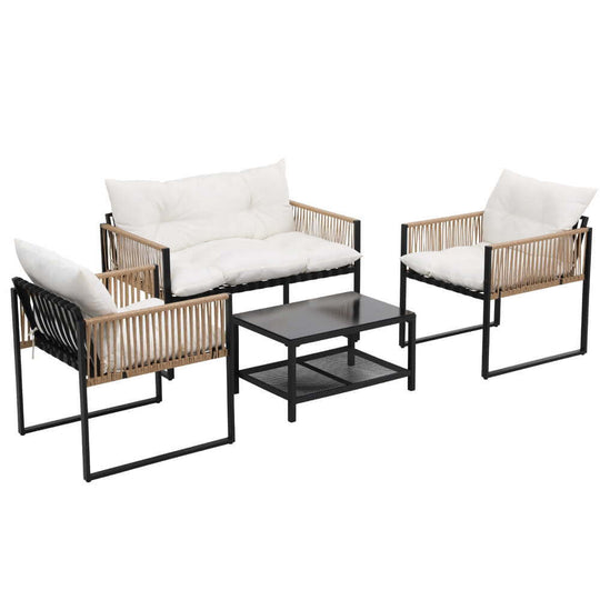 Gardeon 4-seater outdoor sofa set with two single chairs and a center table, perfect for chic patio decor.