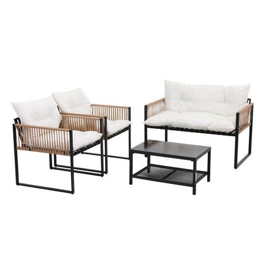 Gardeon 4-seater outdoor sofa set, affordable luxury garden furniture with two single chairs and a center table.