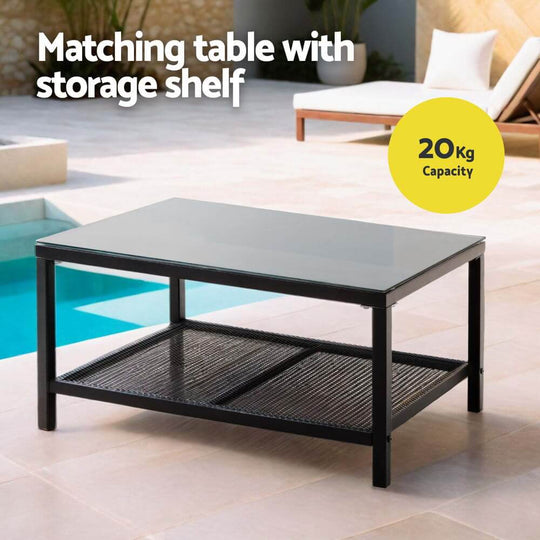 Gardeon outdoor coffee table with storage shelf, 20kg capacity, perfect for stylish patio and garden setups.