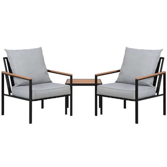 Gardeon 3PC outdoor lounge set with two chairs and table, stylish and affordable patio furniture.