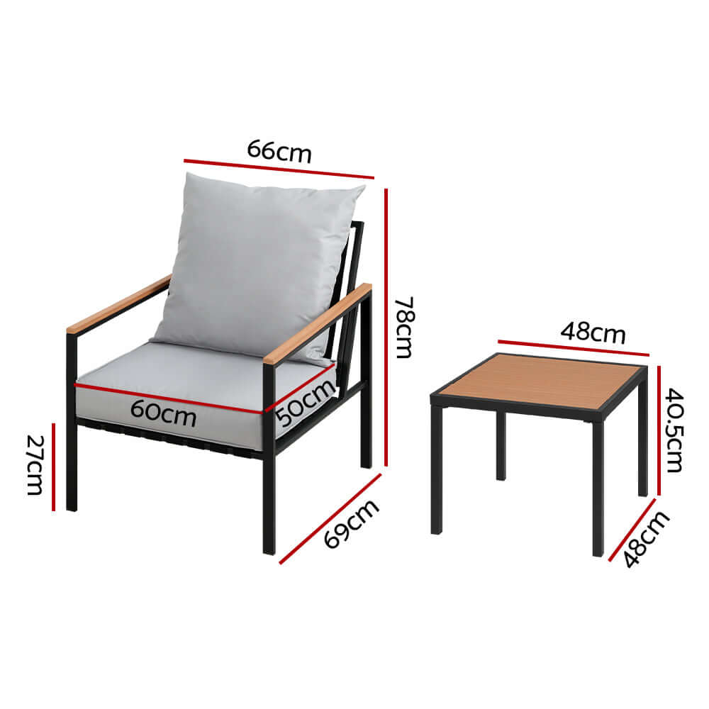 Dimensions of Gardeon 3PC Outdoor Furniture Bistro Set with chairs and table, perfect for patio lounging.