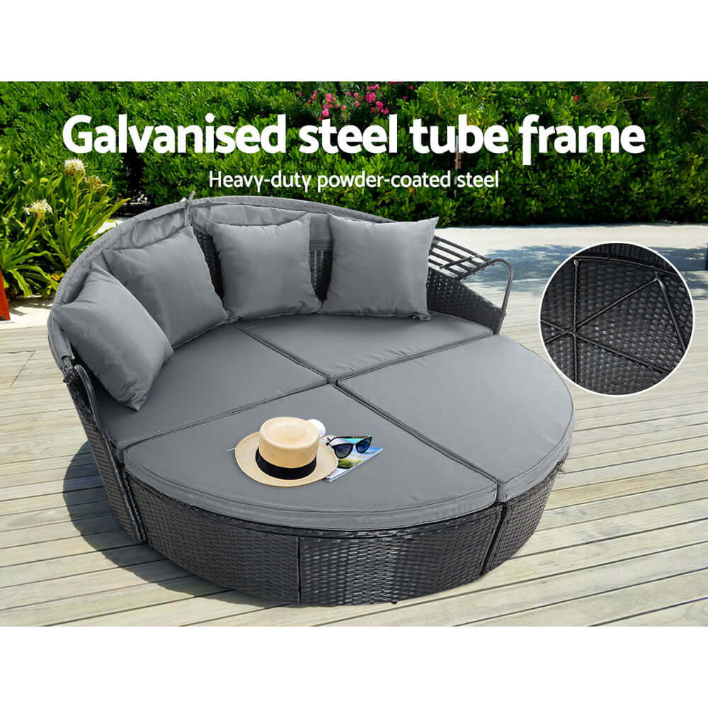 Gardeon sun lounge setting with galvanized steel frame, gray cushions, perfect for outdoor relaxation and stylish patio furniture.