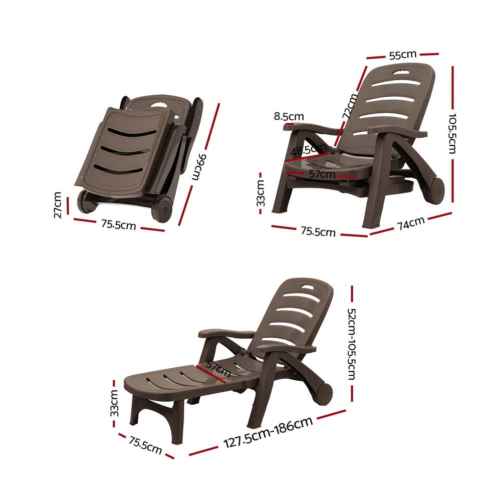 DSZ Product, feed-cond-new, feed-sl-DSZ Freight Payable, newGardeon Sun Lounger Folding Lounge Chair Wheels Patio Outdoor Furniture Brown - Premium Furniture > Outdoor > Outdoor Chairs from Gardeon ! Shop Online Buy Now at S & D's Value Store Family Business Best Customer ServiceDSZ Product, feed-cond-new, feed-sl-DSZ Freight Payable, new