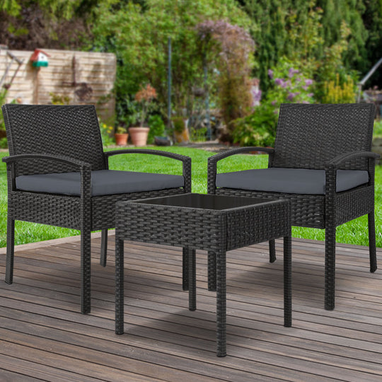 DSZ Product, feed-cond-new, feed-sl-DSZ Freight Payable, newGardeon 3Pc Patio Furniture Bistro Set Wicker Outdoor Lounge Setting Black - Premium Furniture > Outdoor > Outdoor Sofas & Lounge Sets from Gardeon ! Shop Online Buy Now at S & D's Value Store Family Business Best Customer ServiceDSZ Product, feed-cond-new, feed-sl-DSZ Freight Payable, new