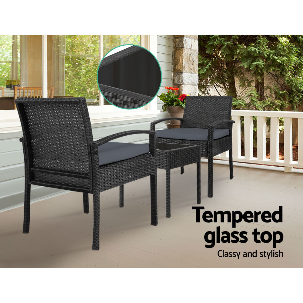 DSZ Product, feed-cond-new, feed-sl-DSZ Freight Payable, newGardeon 3Pc Patio Furniture Bistro Set Wicker Outdoor Lounge Setting Black - Premium Furniture > Outdoor > Outdoor Sofas & Lounge Sets from Gardeon ! Shop Online Buy Now at S & D's Value Store Family Business Best Customer ServiceDSZ Product, feed-cond-new, feed-sl-DSZ Freight Payable, new