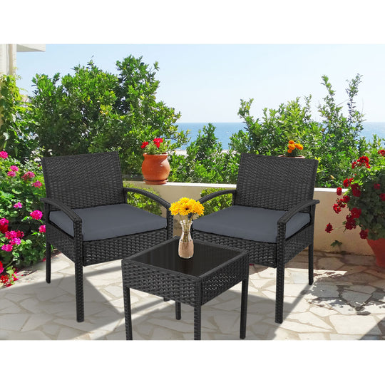 DSZ Product, feed-cond-new, feed-sl-DSZ Freight Payable, newGardeon 3Pc Patio Furniture Bistro Set Wicker Outdoor Lounge Setting Black - Premium Furniture > Outdoor > Outdoor Sofas & Lounge Sets from Gardeon ! Shop Online Buy Now at S & D's Value Store Family Business Best Customer ServiceDSZ Product, feed-cond-new, feed-sl-DSZ Freight Payable, new