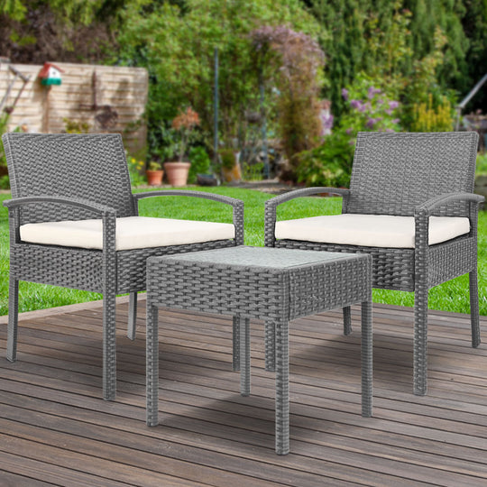 DSZ Product, feed-cond-new, feed-sl-DSZ Freight Payable, newGardeon 3Pc Patio Furniture Bistro Set Wicker Outdoor Lounge Setting Grey - Premium Furniture > Outdoor > Outdoor Sofas & Lounge Sets from Gardeon ! Shop Online Buy Now at S & D's Value Store Family Business Best Customer ServiceDSZ Product, feed-cond-new, feed-sl-DSZ Freight Payable, new