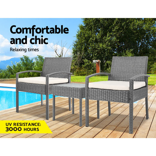 DSZ Product, feed-cond-new, feed-sl-DSZ Freight Payable, newGardeon 3Pc Patio Furniture Bistro Set Wicker Outdoor Lounge Setting Grey - Premium Furniture > Outdoor > Outdoor Sofas & Lounge Sets from Gardeon ! Shop Online Buy Now at S & D's Value Store Family Business Best Customer ServiceDSZ Product, feed-cond-new, feed-sl-DSZ Freight Payable, new