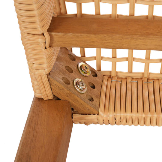 Close-up of Gardeon outdoor garden bench's PE wicker and acacia wood frame showcasing quality craftsmanship and sturdy construction.