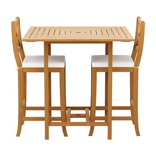 Gardeon 5-Piece Outdoor Bar Set featuring durable acacia wood table and stools, perfect for affordable summer gatherings.