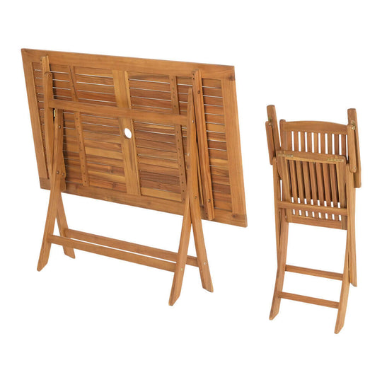 Gardeon foldable outdoor dining set showing wooden table and chairs, ideal for affordable summer meals.