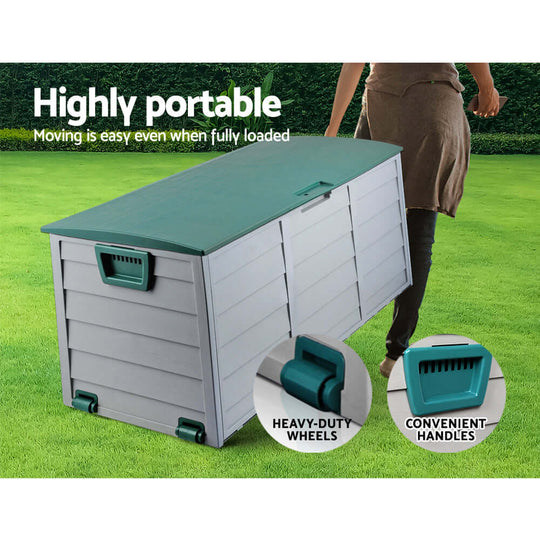 Gardeon outdoor storage box with wheels and handles for easy portability, perfect for garden tools and seasonal items.