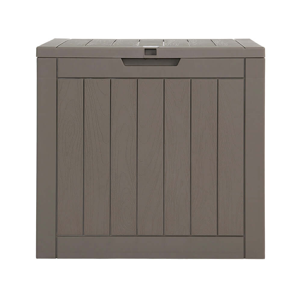 Gardeon 118L outdoor storage box in grey, weather-resistant, perfect for garden tools and toys. Affordable, quality storage solution.