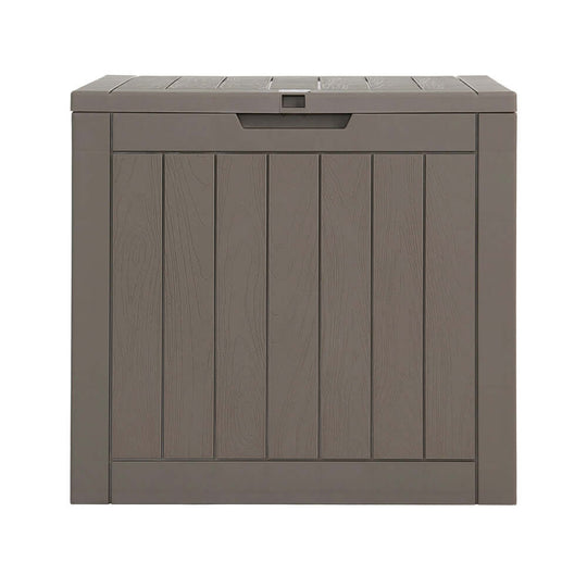 Gardeon 118L outdoor storage box in grey, weather-resistant, perfect for garden tools and toys. Affordable, quality storage solution.