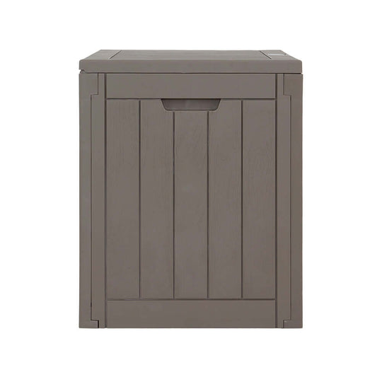 Gardeon 118L outdoor storage box, lockable, weather-resistant, affordable garden tool shed in grey.