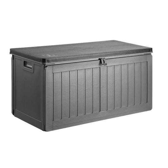 Gardeon 190L outdoor storage box in black, weather-resistant and lockable, perfect for tools and seasonal items.