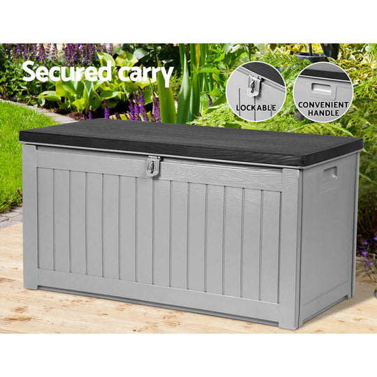 Gardeon 190L outdoor storage box with lockable lid and handle, perfect for garden tools and toys, weather-resistant design.